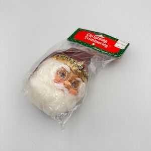Vintage Christmas Trimmeries Santa Claus Head Ornament Rhinestones New Sealed
